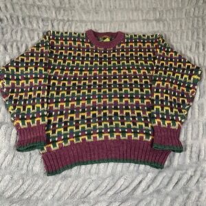 Boston Traders Men Large Wool Sweater Geometric Fair Isle Purple Green 0541HK83W